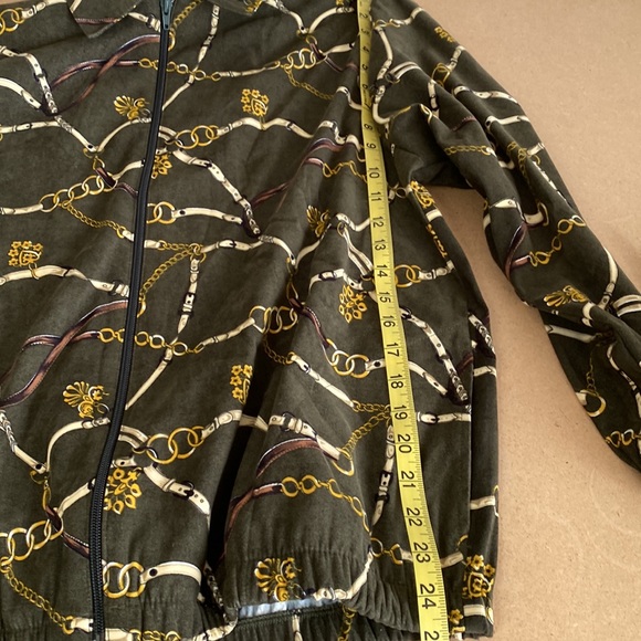 VTG BonWorth Equestrian Print Jacket. L/XL P. Green with Gold & Brown Print - Picture 10 of 11
